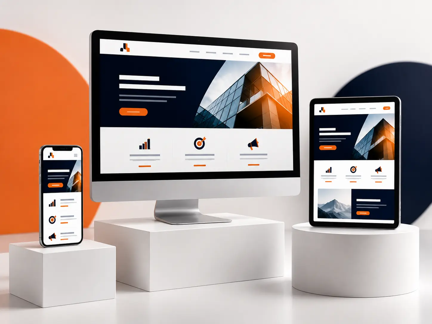 Site responsivo em computador, tablet e celular