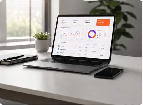 Notebook com painel de acompanhamento de campanhas