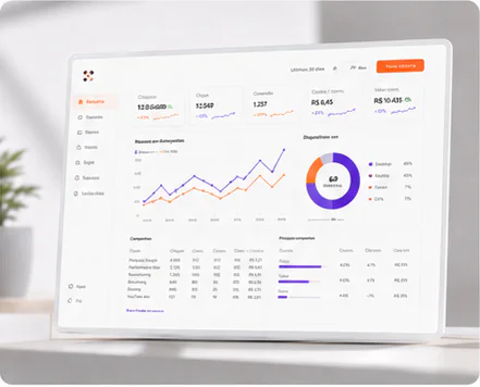 Tablet com painel de desempenho de campanhas