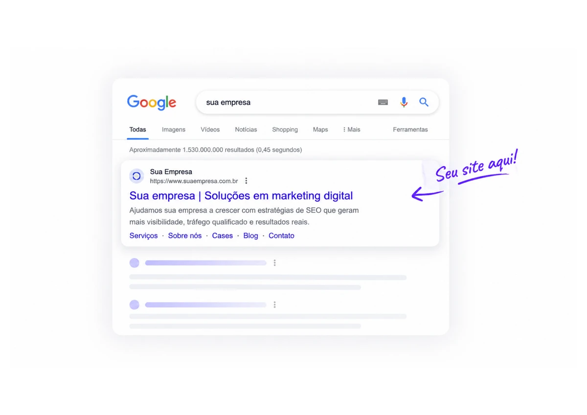 Busca no Google destacando a presença de um site