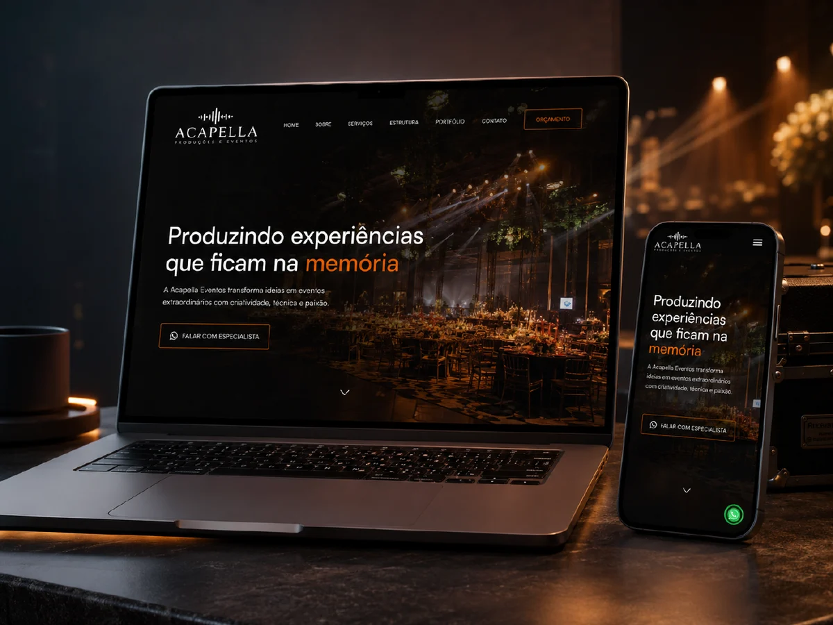 Acapella Eventos - site criado pela Foco Digital