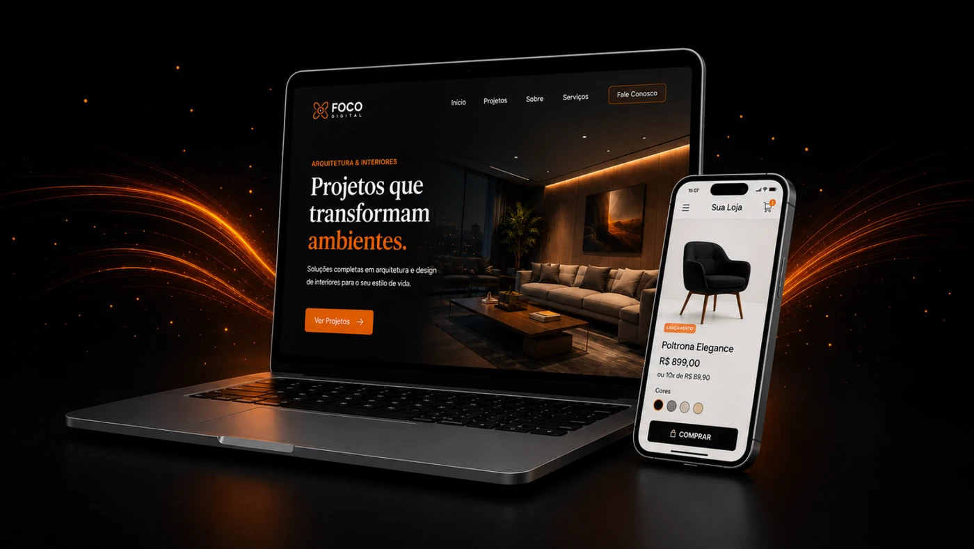 Notebook e smartphone com site responsivo em uma referência visual
